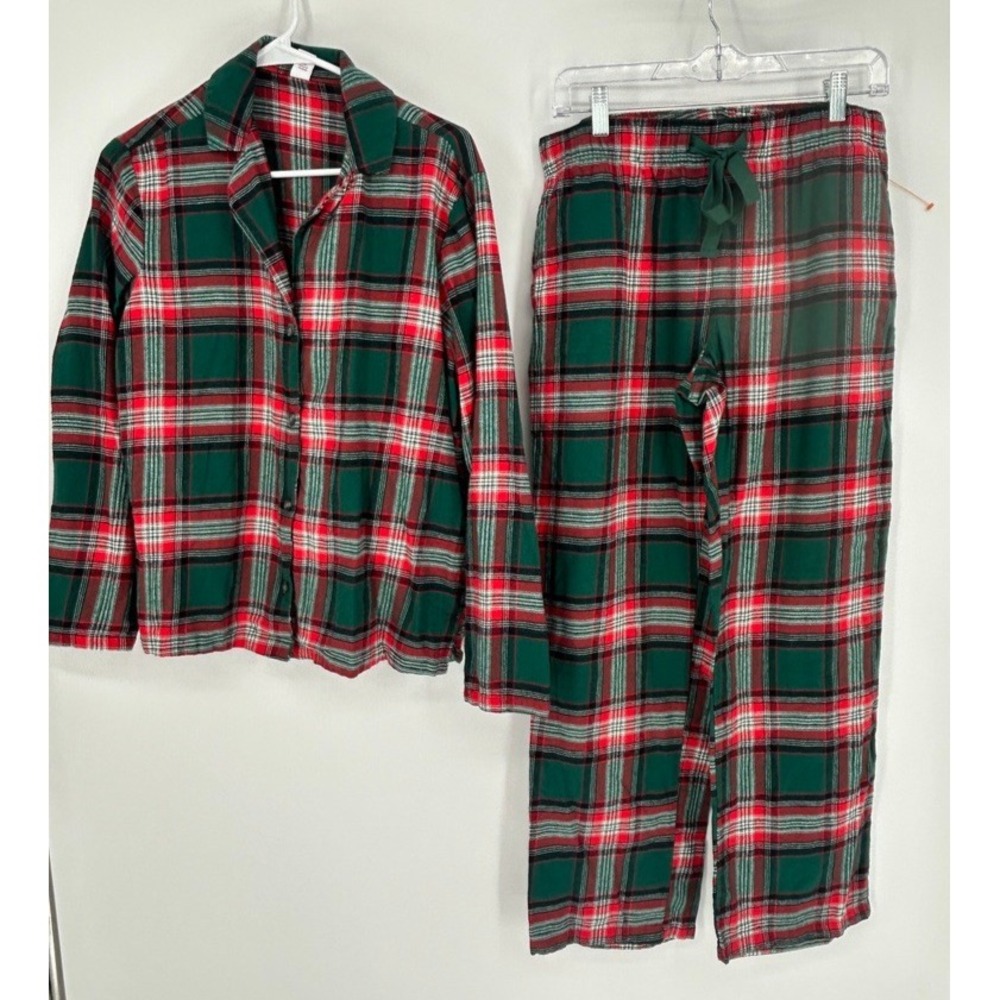 Old Navy Mens M Flannel Pajama Set Green Red Plaid 100% Cotton Christmas Holiday